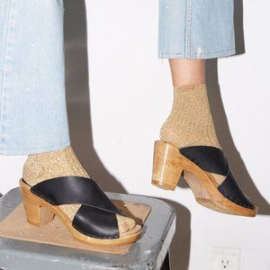No. 6 black Frida high heel clogs